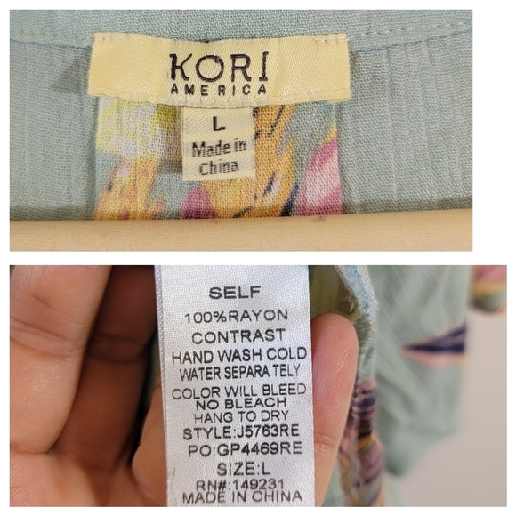 NEW KORI Blue Floral Kimono Top Sz L Back Lace-Up Open Front Beachy Cottagecore - Picture 11 of 12